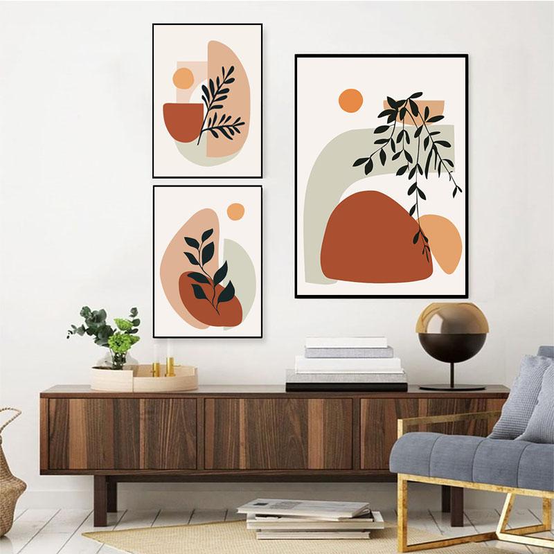 Boho Nude Girl Wall Art Pictures Abstract Geometry Leaves Plant Canvas Painting Nordic Posters for Interior Living Room Decor