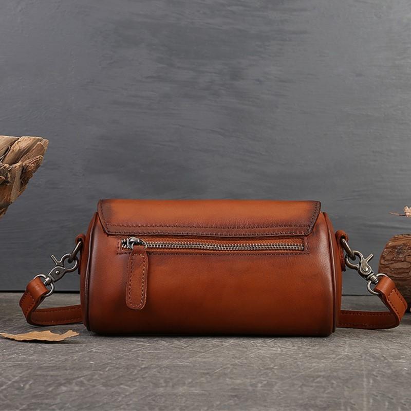 Johnature Vintage Hakiki Deri Yaz Yastık Çanta El Yapımı Çok Yönlü Düz Renk Kadın Omuz ve Crossbody Çanta