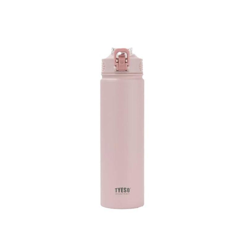 TYESO Portable Insulated Sports Cup with Handle and Straw - Trendy Stainless Steel Design