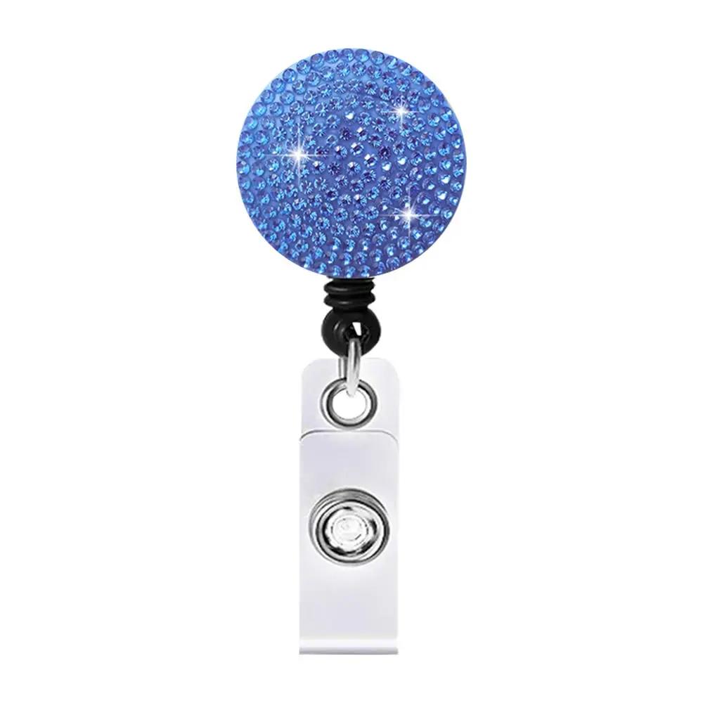 Color Crystal Retractable Keychain Shinny Rhinestones Badge Reel Id Lanyard Name Tag Card Holder Badge Holder Key Chain Badge