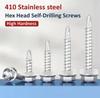 Self-Tapping Screws 410 Stainless Steel Hex Head Screws with Rubber Washer Ring Metal Self Drilling Screw for Hex Socket Wrench