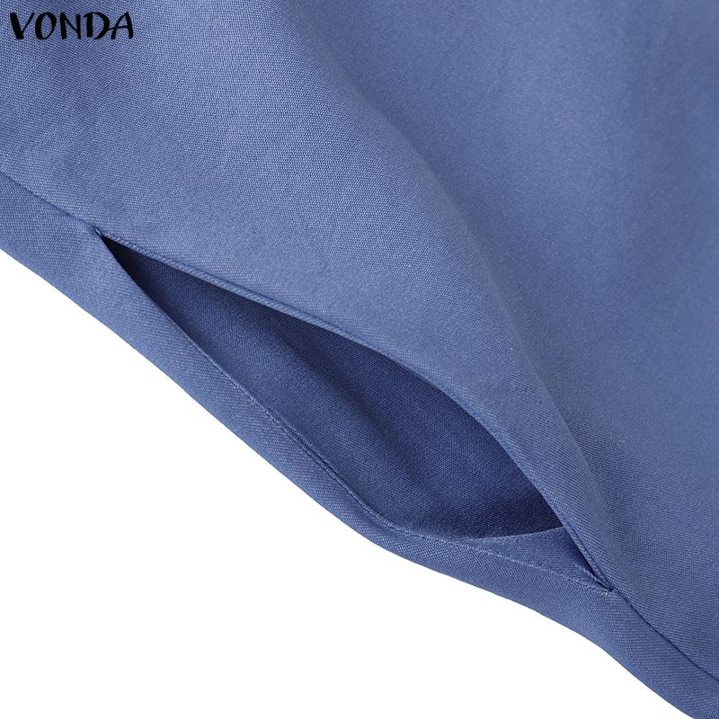 VONDA Women Round Neck Long Sleeve Casual Loose Ruffled Maxi Long Dress