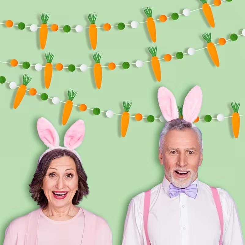 1/3Set Easter Carrot Pompom Ball Banner for Easter Party Home Decoration Hanging Garland Bunting Flag Kids Birthday Party Decor