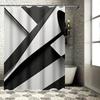 Modern Geometric Shower Curtain Black White Striped Waterproof Polyester Bathroom Decor Set For Home Decoration Size72X84 Inches