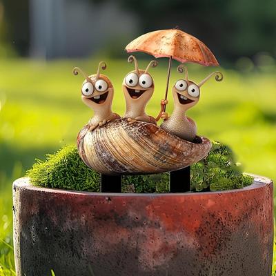 2D Flache Schnecken mit Schirm Szene Gartenstecker Hofschild Acryl Einfache Installation Außen Rasen