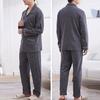 2 Pcs/Set Men Fall Winter Pajamas Set Striped Turn-down Collar Color Matching Single-breasted Loose Wide Leg Elastic Waist Homewear Shirt Trousers