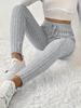 Women's Casual Pants with Ribbed Waistband High-Waisted Tie-Waist Warm Comfortable Tight-Fitting 9-Inch Pants for Home Use