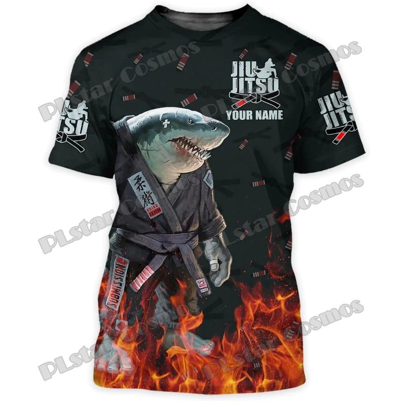 

New custom name Jiu Jitsu Pitbull and Shark 3D printed men s T-shirt Summer Unisex Casual T-shirt for martial arts enthusiasts S