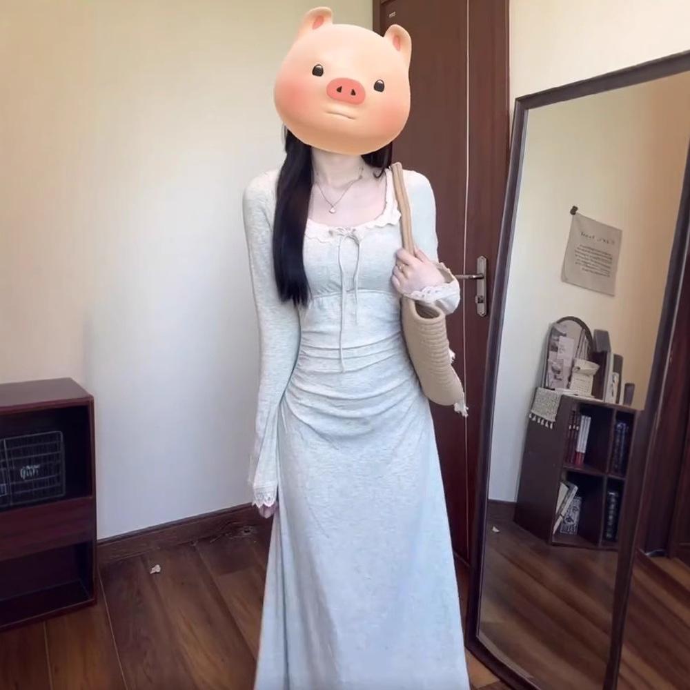 2025 Slim Fit High-Waisted Long-Sleeve French Dress for Women: New Early Autumn Waist-Cinching Design