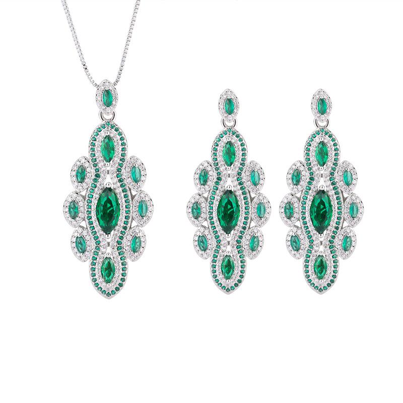 Jewelry Copper Gold Plated Retro Jewelry Women'S Simulation Emerald Handmade Diamond Women'S Suit Main Stone 5 * 9