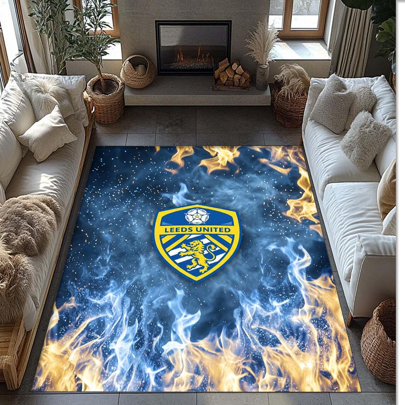 Leeds United Voetbal Print Kristalfluweel Tapijt, Comfortabel Waterabsorberend Antislip Binnen Vloerkleed