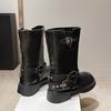2025 autumn new Internet celebrity soft leather spice girls tooling boots women's locomotive boots medium boots thick heel knight boots women's boots