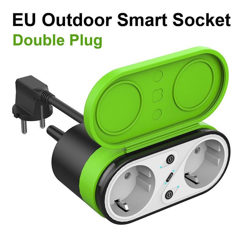 EU Waterproof Outdoor Smart Double Plug with Alexa - IP44 Graffiti Smart Home Timer Socket