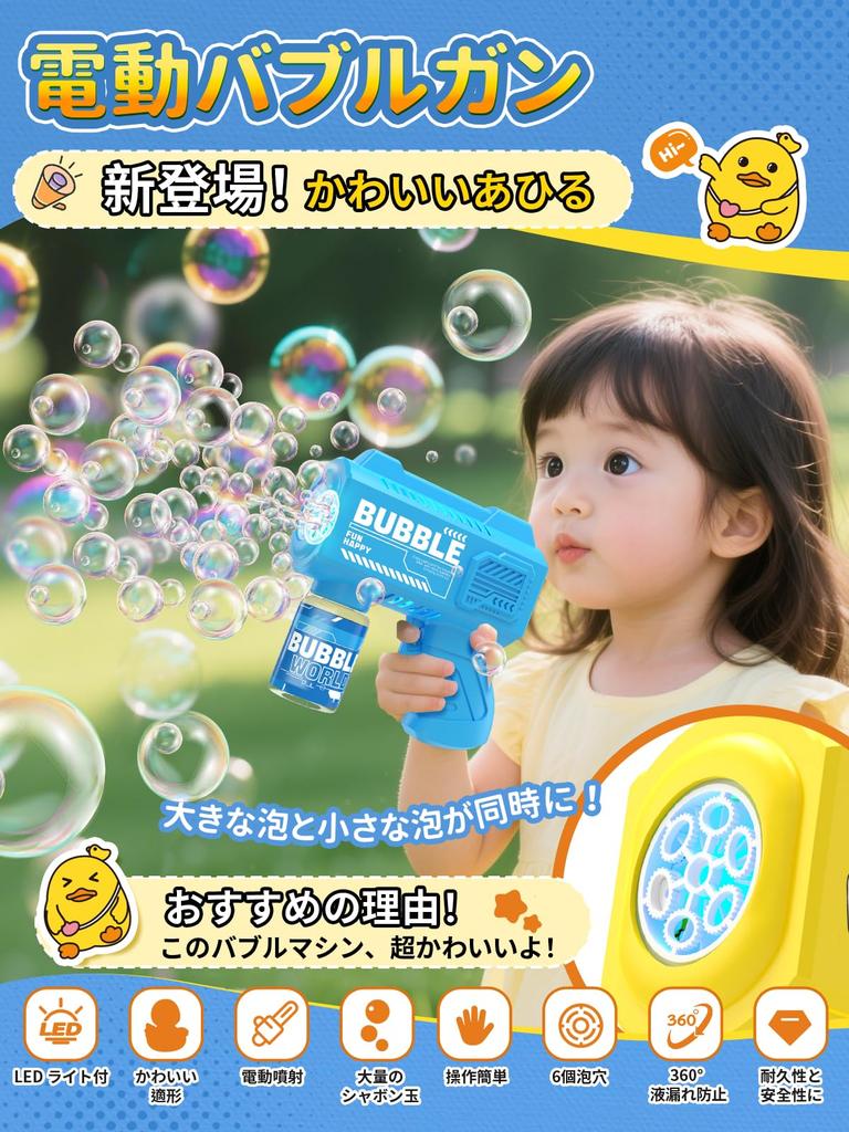 Zaahir Electric Bubble Gun, Automatic, 360° Leak-Proof, Cute Duck Design, 6 Bubble Holes, Long-Distance Shooting, Massive Bubbles (6,000 Bubbles Per
