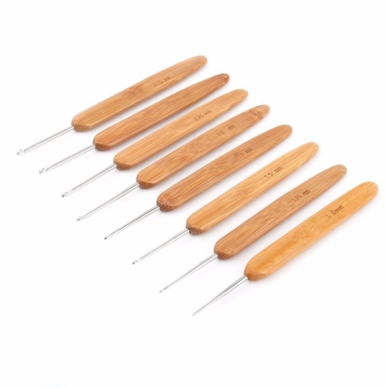20pcs/set Crochet Hook Steel Knitting Needles Knit Bamboo Handle Needles Circular Knitting Needles Bamboo Knitting Needles