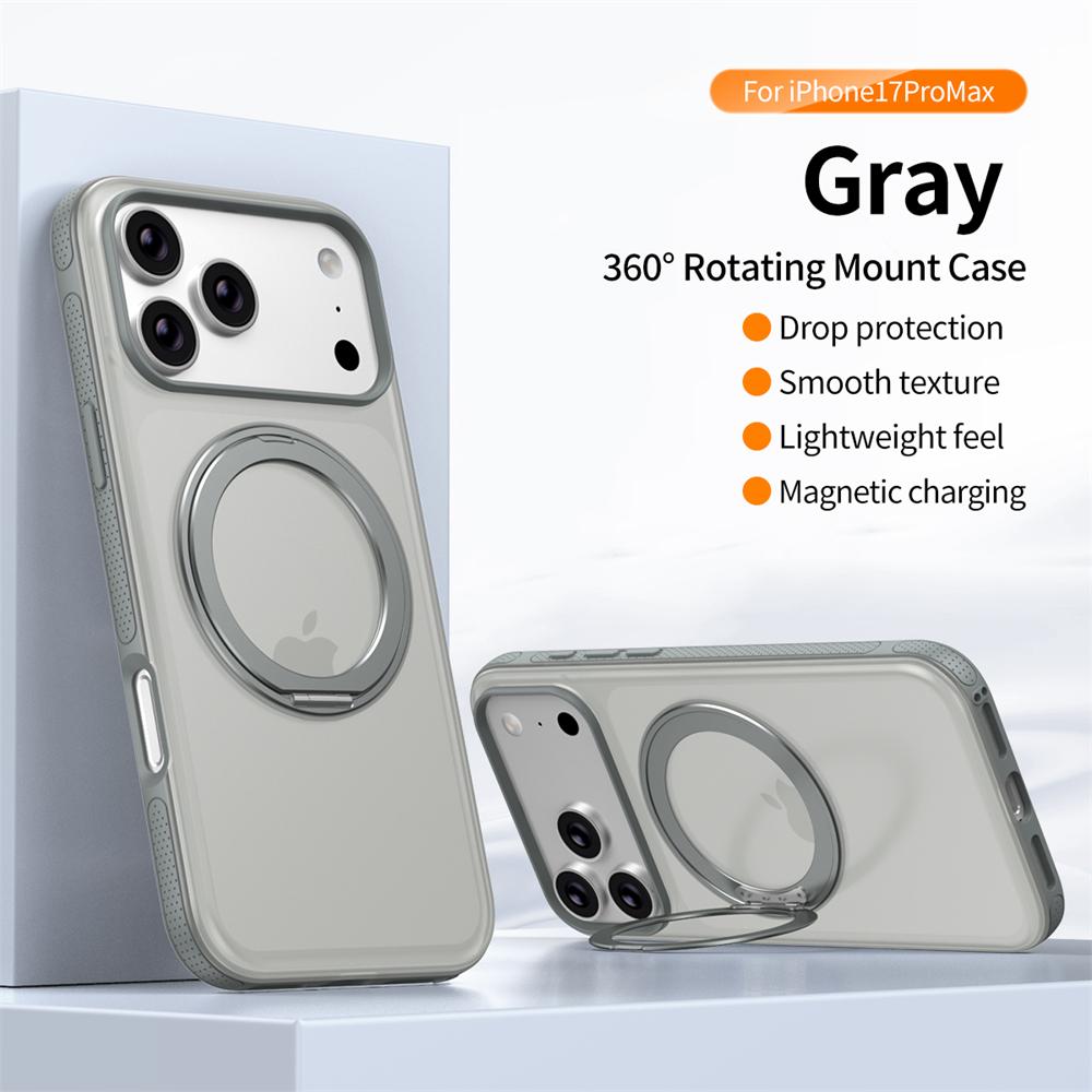 

360° Rotating Magnetic Ring Stand Case For Magsafe For iPhone 17 16 Pro Max Wireless Charging Matte Transparent Shockproof Cover iPhone17 Pro Max