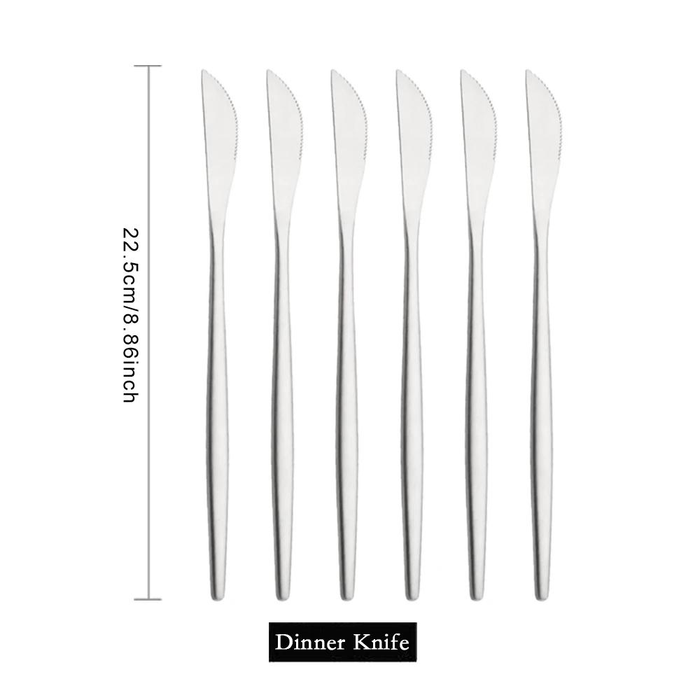 6Pcs Silver Tableware Set Knife Fork Long Handle Spoon Dinnerware Dessert Flatware Matte Cutlery Stainless Steel Silverware