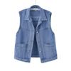 Plus Size Women's Denim Vest with Large Pockets for Spring/Fall