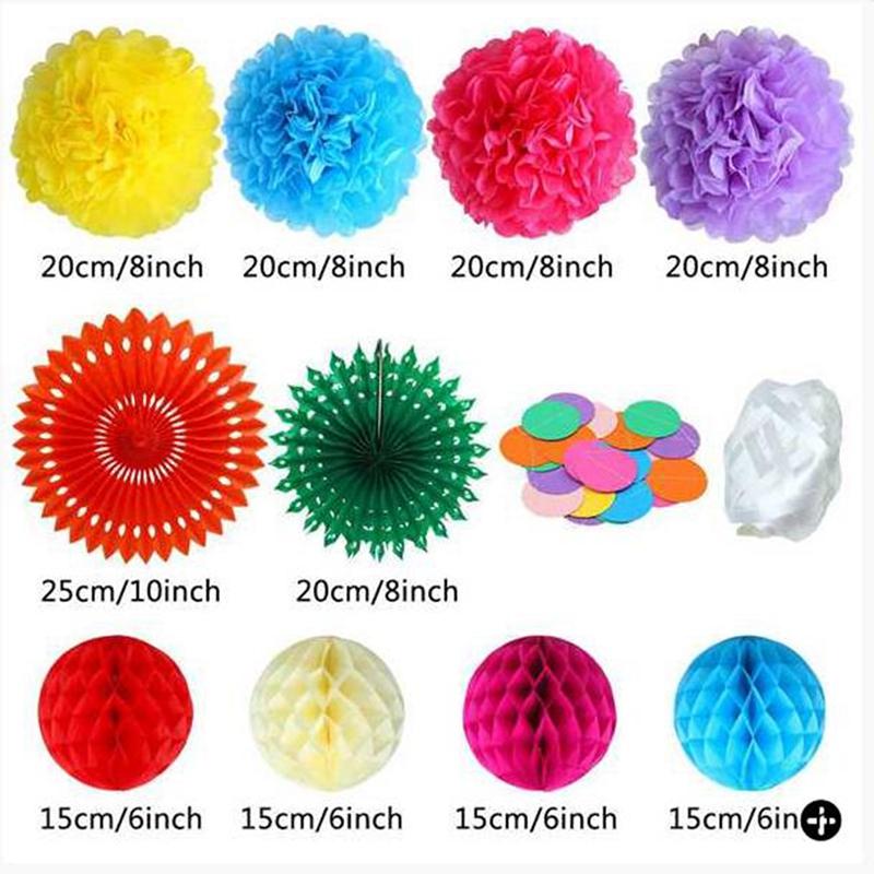 Good-20Pcs Colourful Party Fiesta Decorations Paper Fans Paper Flower Ball Honeycomb Balls Set For Wedding Birthday Events Festi