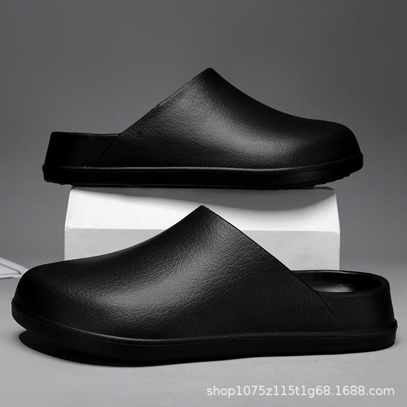 New men's solid color hole shoes platform non-slip wear-resistant fashion simple outdoor beach bag head slippers
