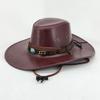 Solid Color Western Cowboy Hats Faux Leather Jazz Cap Casual Cowgirl Cap  Unisex