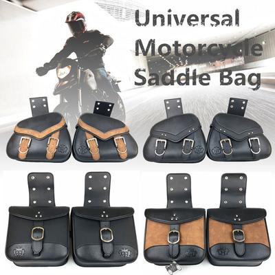 2pcs Universal Motorcycle Saddlebag PU Leather Saddle Bag Tool Luggage Storage Bag For