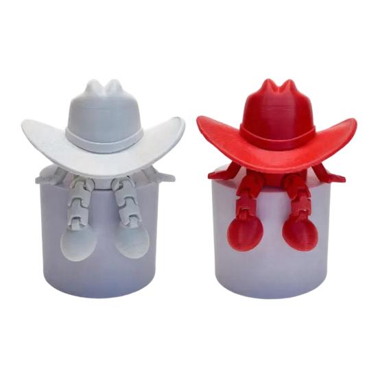 Desktop Ornaments Cowboy Hat Shape 3D Printed Figurine Faceless Funny Adjustable Sitting Posture Desktop Decoration