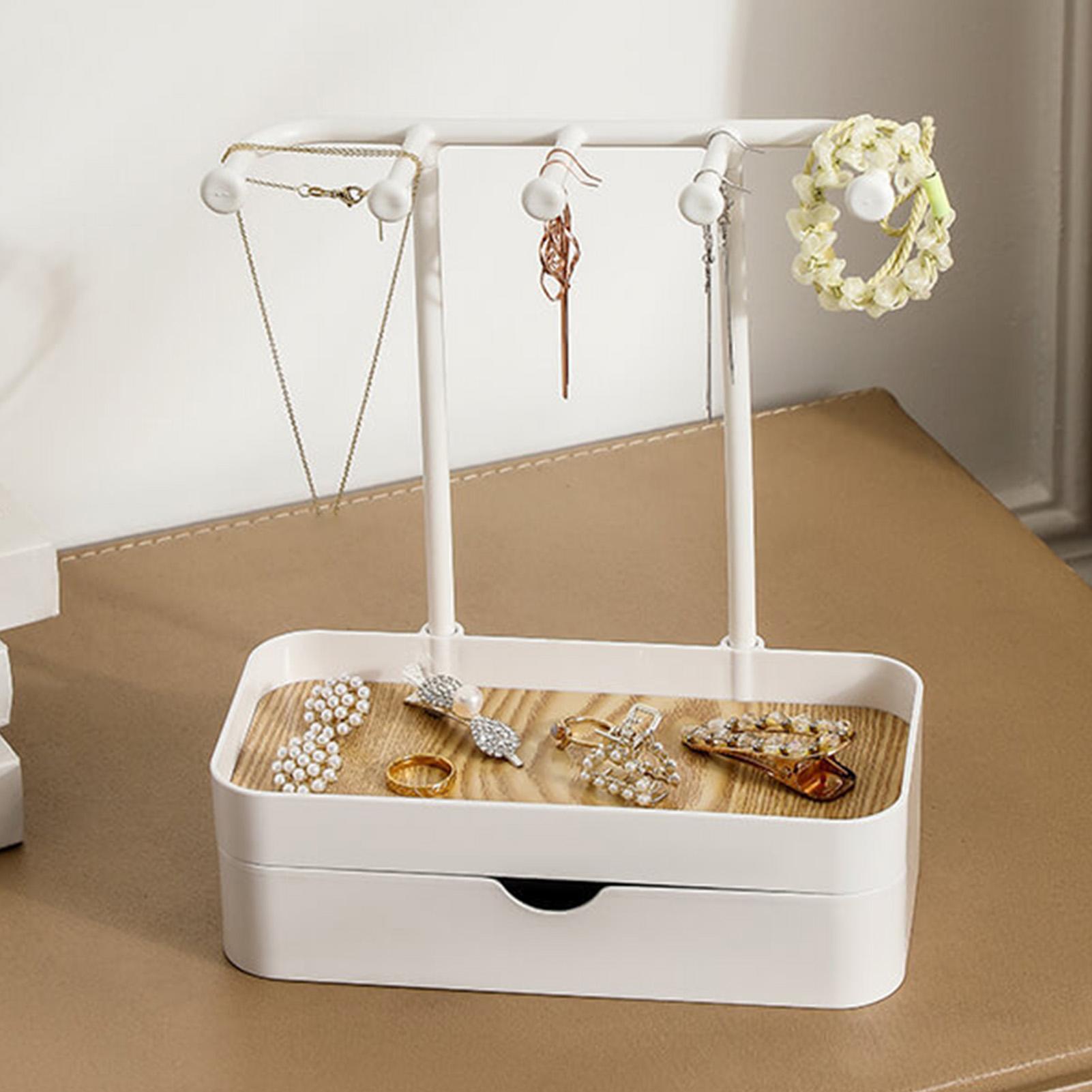

Ювелирные изделия Двухъярусный выдвижной ящик для хранения ювелирных изделий Стойка-дисплей для ожерелий Браслетов Серёг