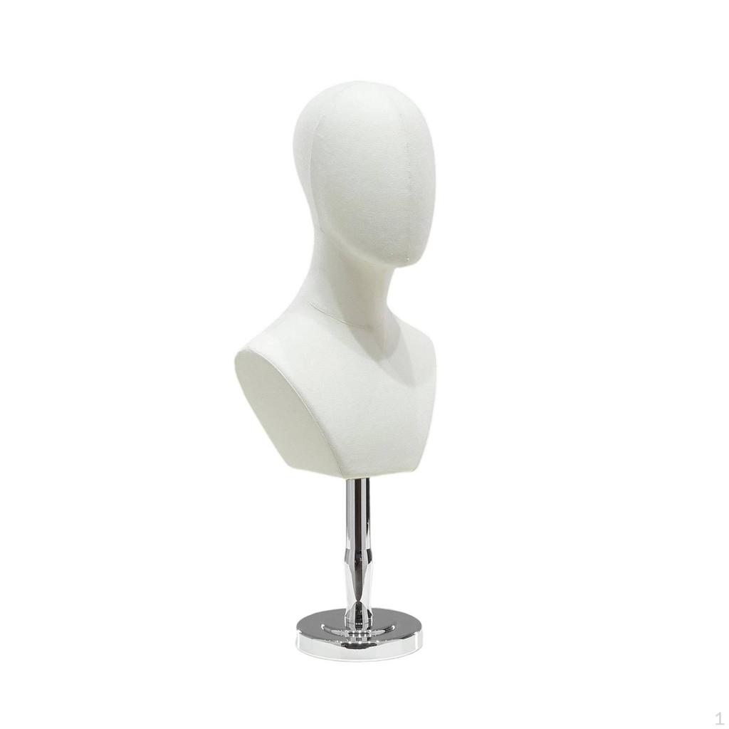 Mannequin Head with Shoulders textileCovered Freestanding Hairpiece Stand for