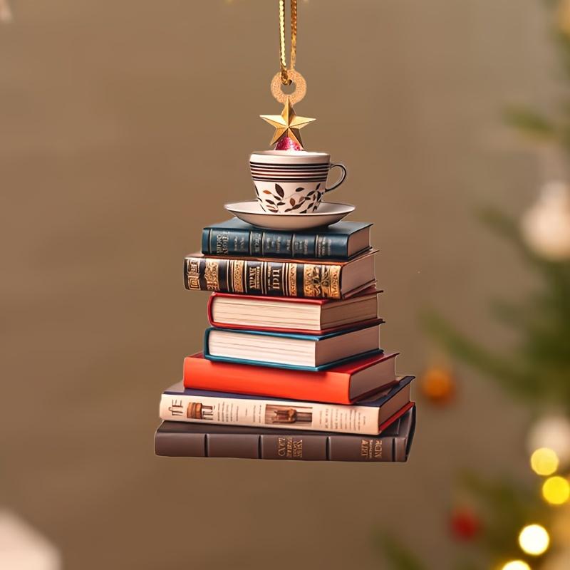 2D Acrylic Flat Printing Books Pendant Home Tree Window Hanging Decor Gift For Book Lovers Creative Book Christmas Tree Ornament
