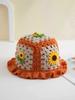 Handmade Knitted Sunflower Fisherman Hat For Autumn And Winter Women, Cute And Playful Fun, Fungus Edge Wool Knit Crochet Hat, Adult Hat
