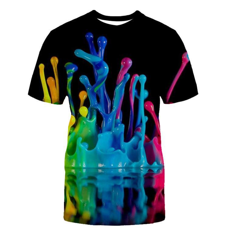 European and American Gradient Color Water Droplet T-shirt 3D Digital Printing Men's Short Sleeved Casual T-shirt