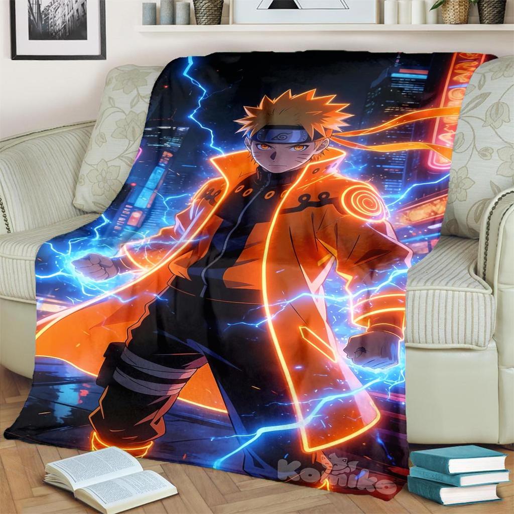 Anime-Naruto Print Blanket Warm Comfortable Flannel Blanket for Bedrooms, Sofas, Beds, Chairs, Picnics, Travel -LXR52