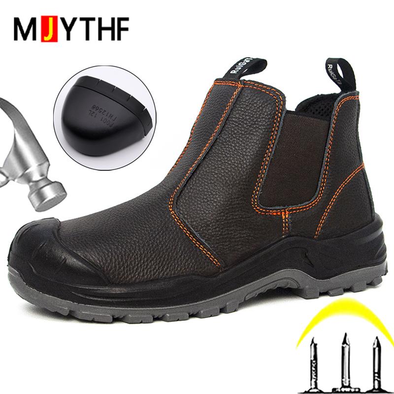 Cowhide leather boots Men Waterproof Anti scald welding boots Steel toe shoes Puncture-Proof Work Safety Boots Protection Shoes