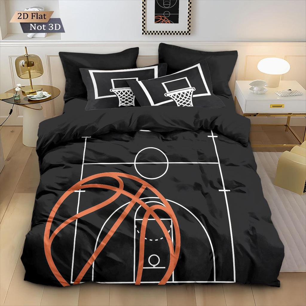 Basketballplatz Sportdruck 3-teiliges Bettwäscheset: Bettbezug & Kissenbezüge