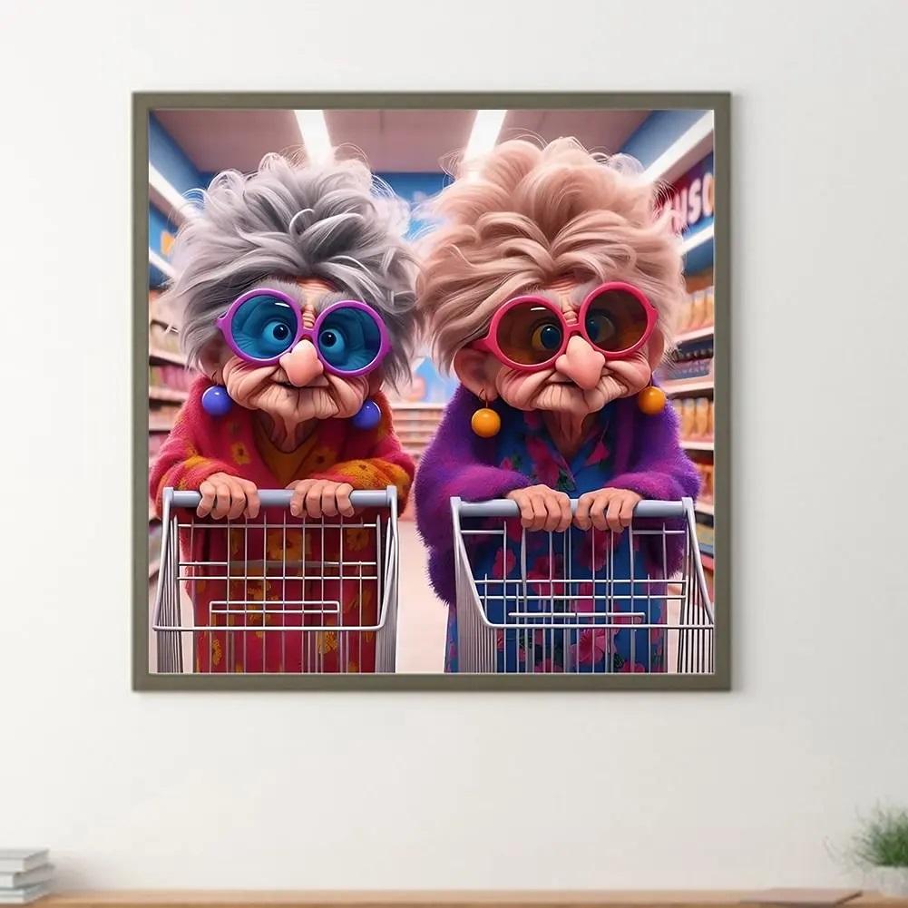 Funny Old Couple 5D DIY Diamond Painting Portrait New 2024 Full Diamond Embroidery Sassy Happy Grandma Handmade Mosaic Home Art