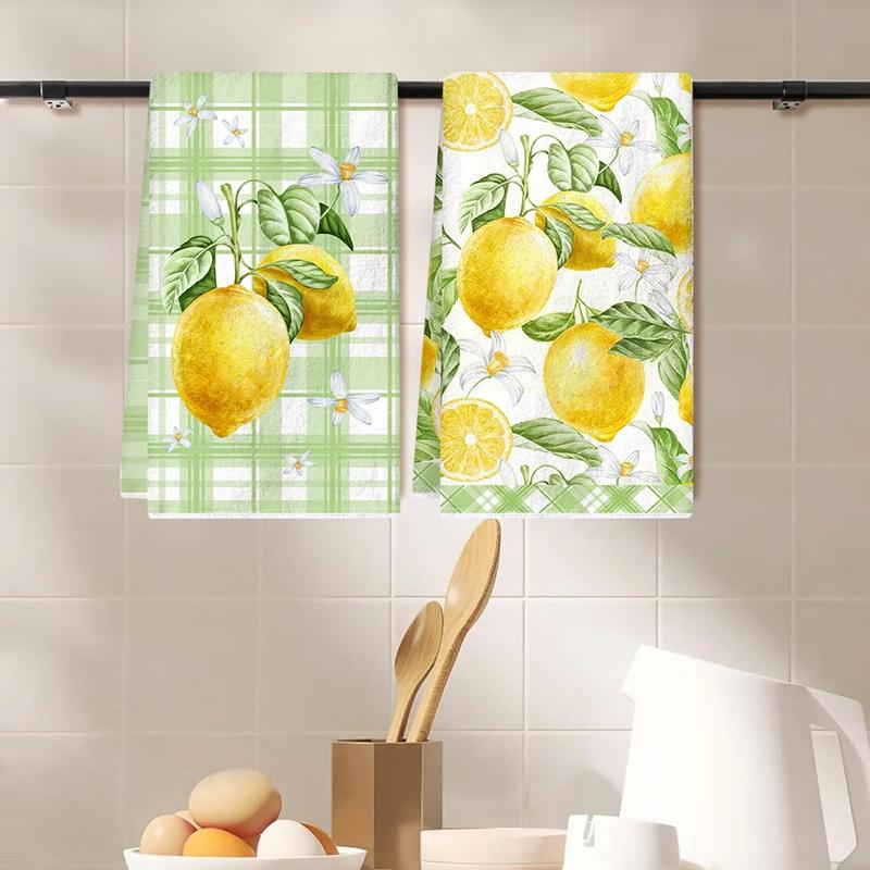 2pcs Yellow Lemon Kitchen Towels Spring Summer Fruit Reusable Hand Towels Flowers Home Dish Towels for Kitchen Bathroom Decor