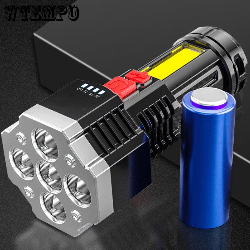 Flashlight 5 Beads LED Multi Functional Strong COB Side Lights Outdoor Portable Home USB Charging Flashlight