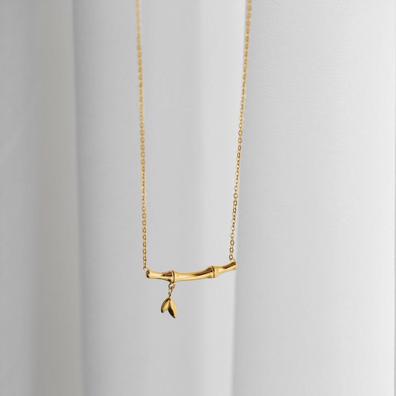 Jiejie Gao Bamboo Necklace: Luxury Summer Clavicle Chain with Evergreen Bamboo Pendant, Perfect Ancient Style Gift for Her