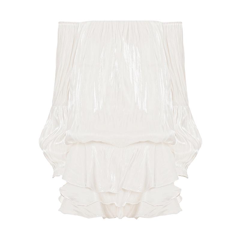 

European & American Sweetheart One-Shoulder Layered Skirt - Slimming & Off-the-Shoulder Design Large білий