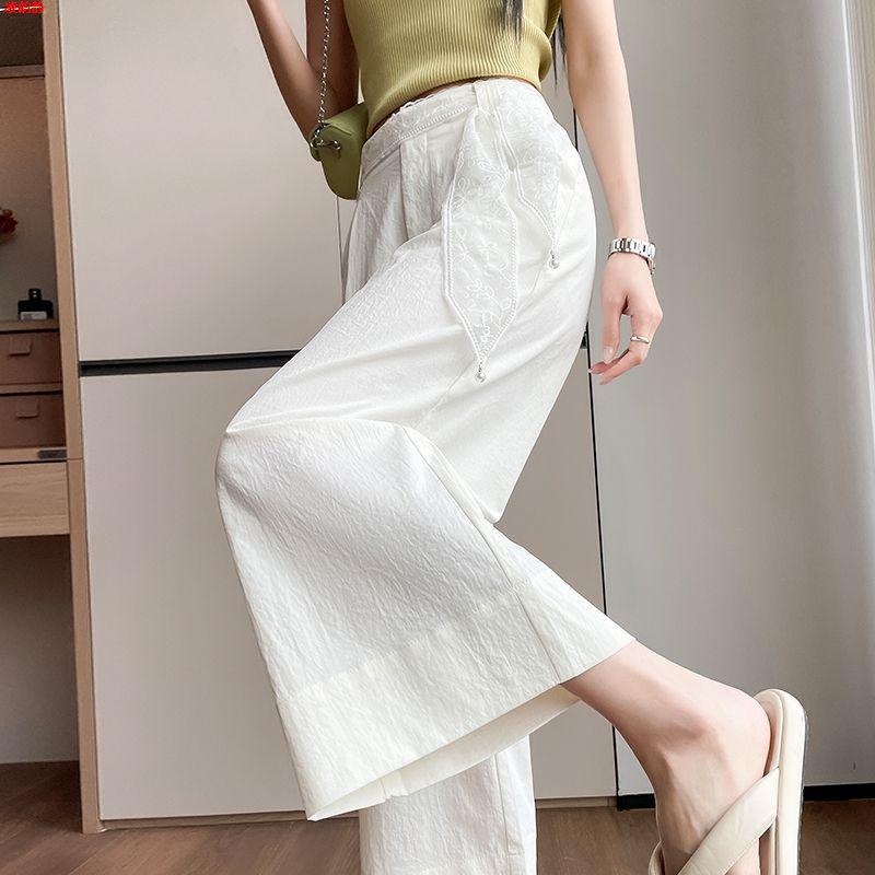 

2026 New Women s White High-Waisted Wide-Leg Ice Silk Cropped Pants - Summer Quick-Dry Casual Style XL 115-125 lbs - Premium