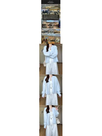 Women's Light Blue Knit Cardigan - Soft, Short, and Simple for Spring, Autumn, and Winter