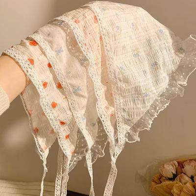 Sweet Floral Lace Hair Scarf Wraps Women Triangle Headscarf Thin Breathable Ribbon Retro Hair Accessories Headwear Turban Scarf