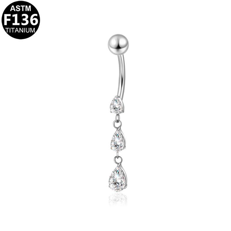 Gaibei Stylish Titanium Zircon Water Drop Navel Ring