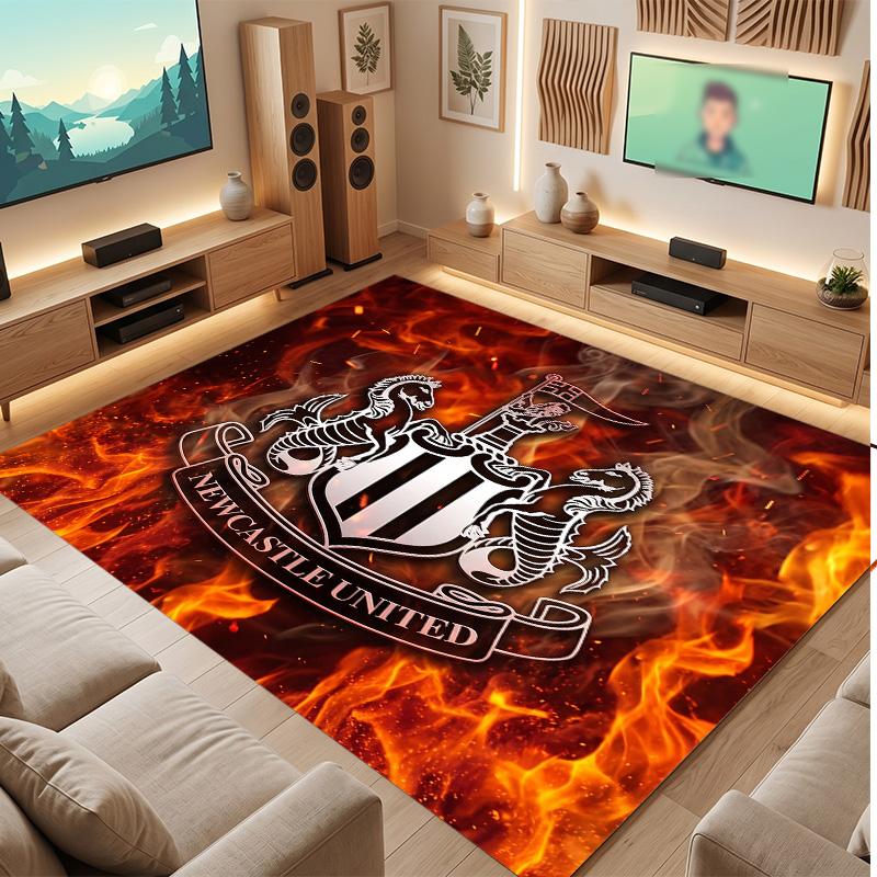 Tappeto in Velluto di Cristallo con Stampa di Calcio del Newcastle United, Comodo Assorbente d'Acqua Antiscivolo Tappeto per Pavimento Interno