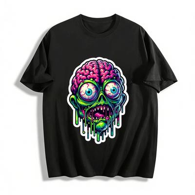 Neon Zombie Brain Print Trendy Street Style Casual Short Sleeve Pure Cotton T-shirt