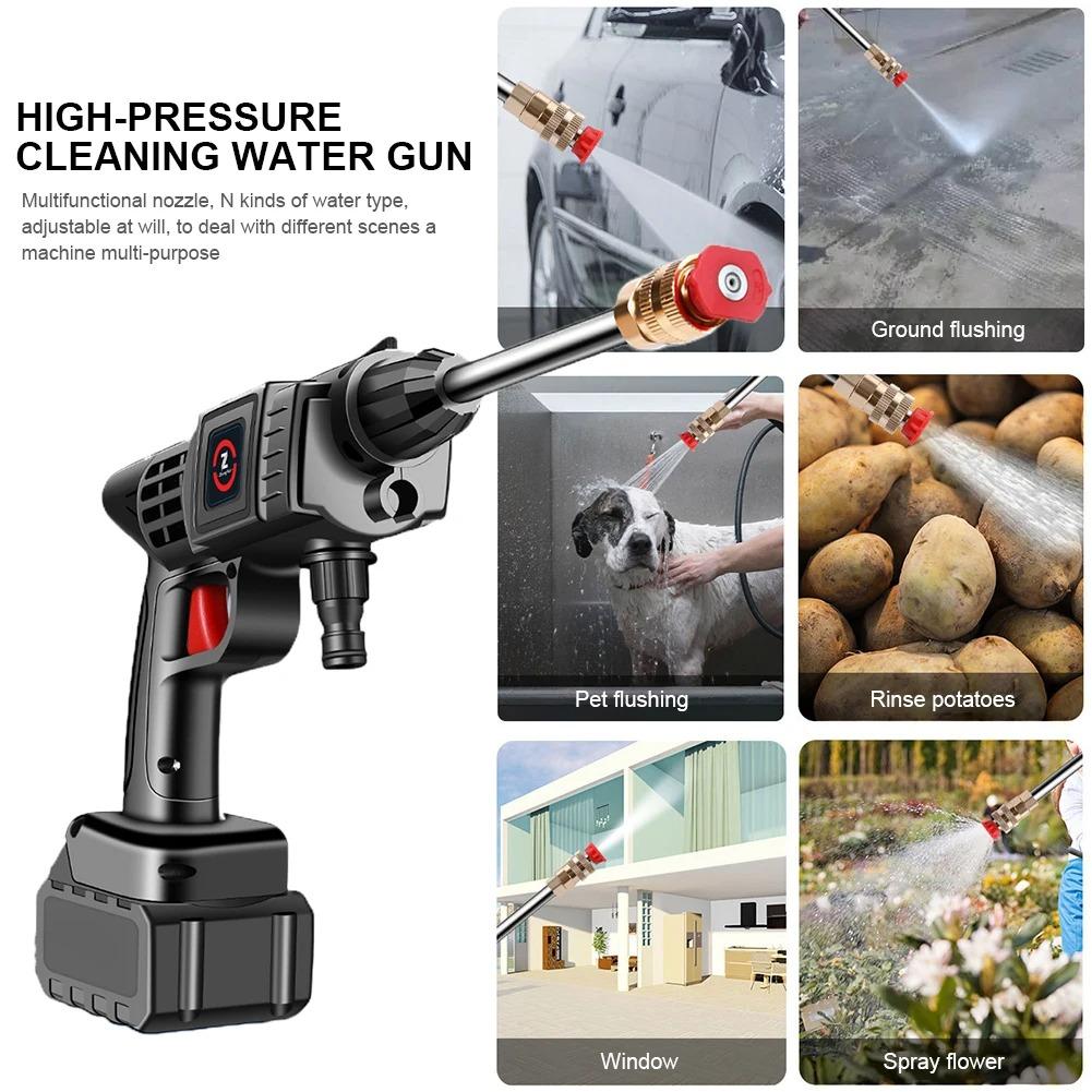 Car Wash Gun 200W 50Bar 10000mAh Cordless Washing Guns High Pressure Washer Spray Water Gun Portable Washing Machine for Garden
