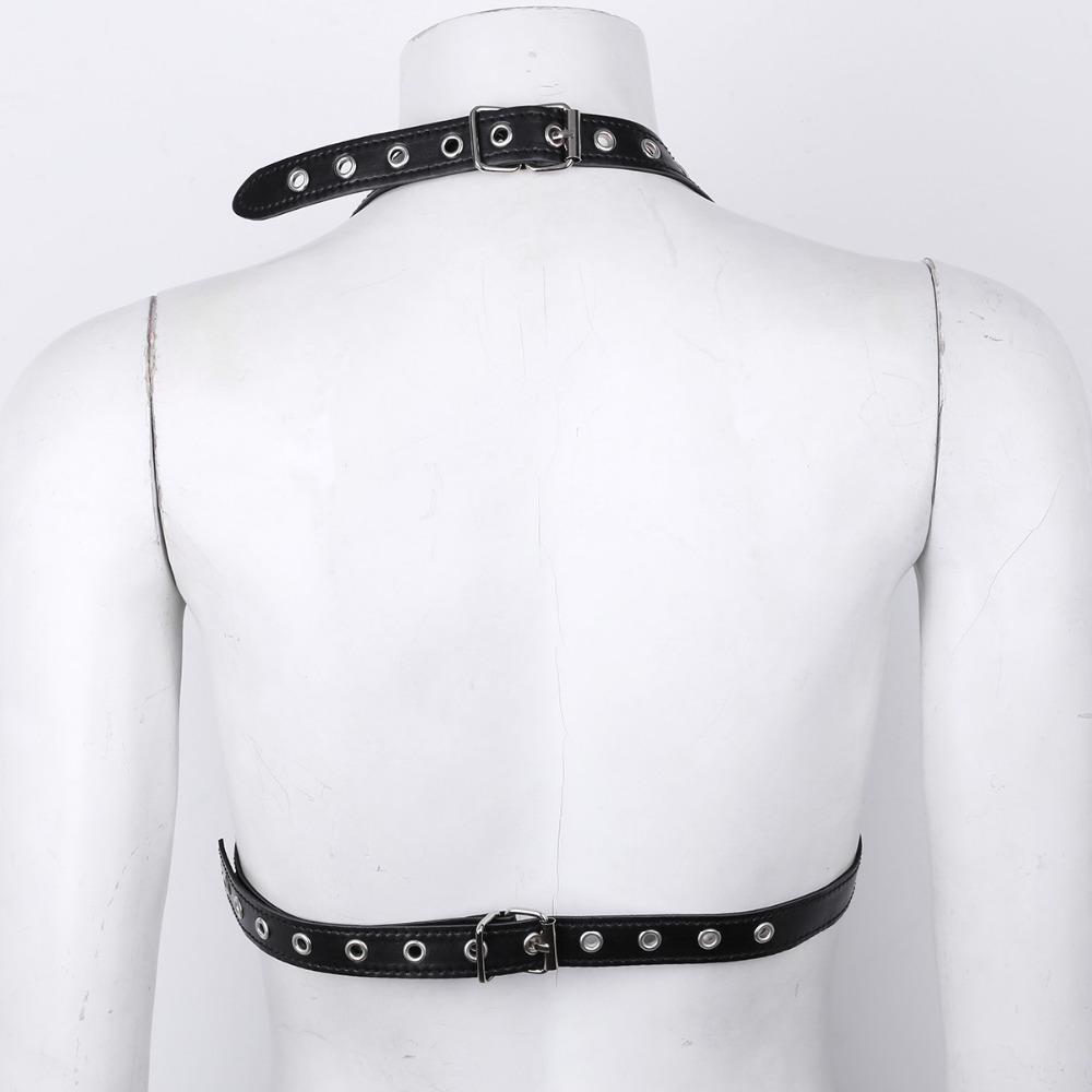 Damen PU-Leder Open Cup Verstellbarer Wetlook Sexy Body Harness BH Gürtel mit Schnallen und Nieten