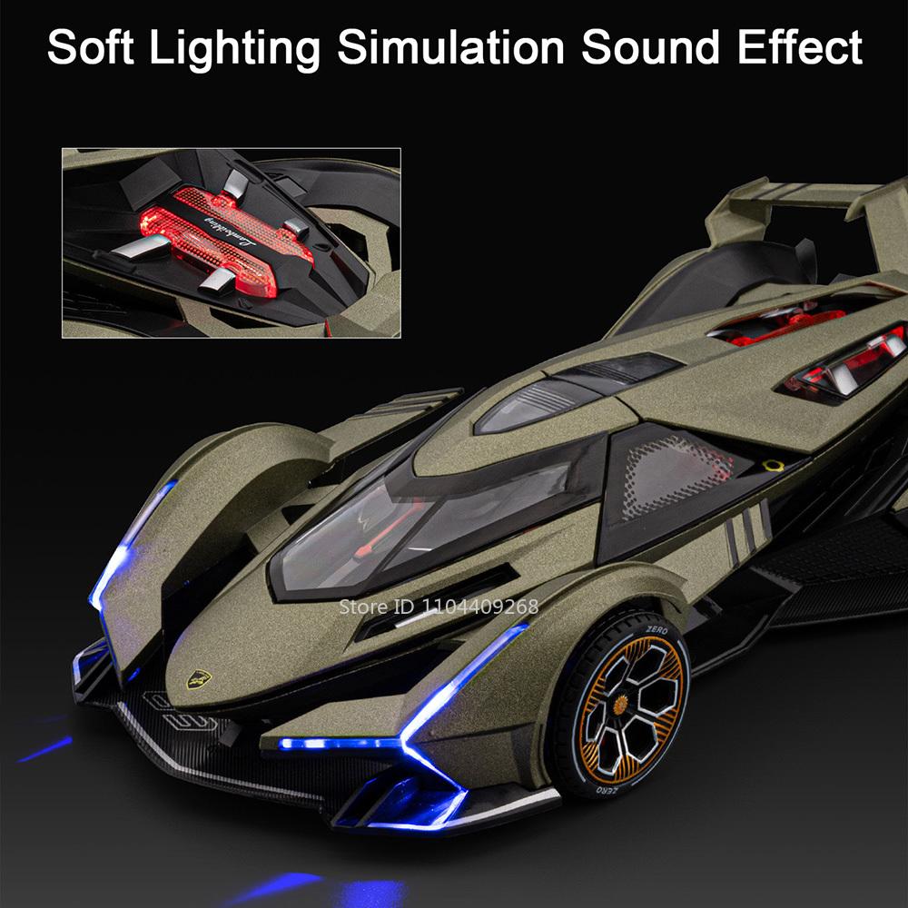 1:24 Scale V12 SVJ63 Super Car Model Toy Doors Opened Metal Diecast Sound Light Miniature Models Children's Educational Toys