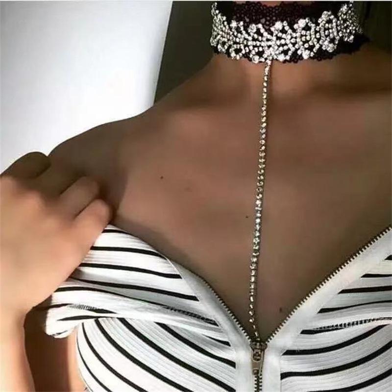 European & American Light Luxury Rhinestone Teardrop Tassel Choker Necklace for Women